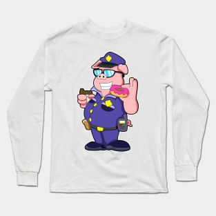 Pig as Police officer with Sunglasses & Donut Long Sleeve T-Shirt